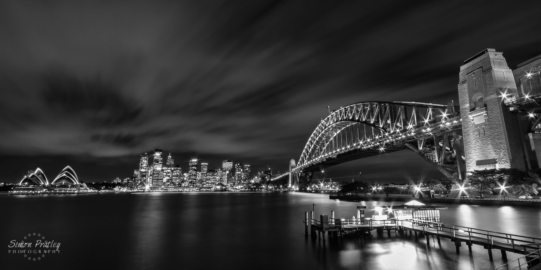 Sydney Harbour Night View B&W